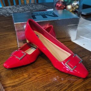 NWT NINETY UNION  Shiny Red Flats with Buckle Detail
